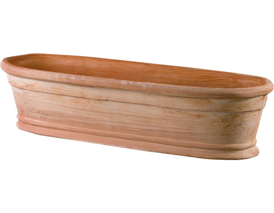 Oval window sill planter smooth terracotta clay - length 56 cm