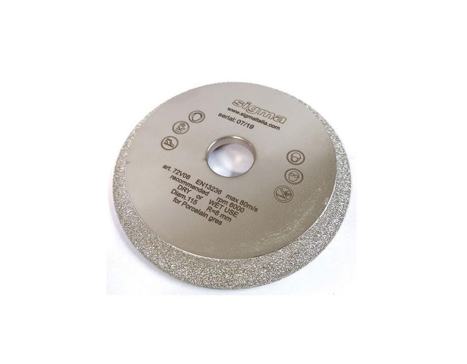 Diamond shaped wheel diam, 115 radius 8 mm for chamfering with dressing stick VACUUM 72V08S SIGMA